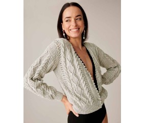 Gilet Yuna alpaga et coton - Patron tricot Phildar - modèle porté