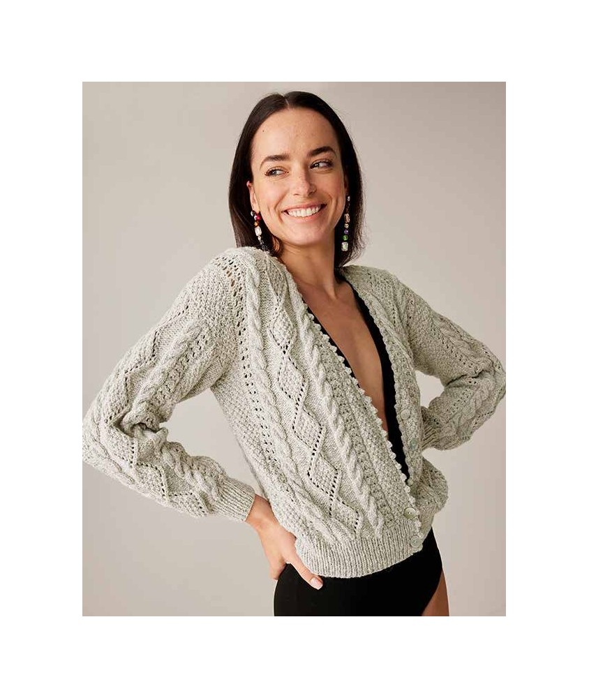 Gilet Yuna alpaga et coton - Patron tricot Phildar - modèle porté