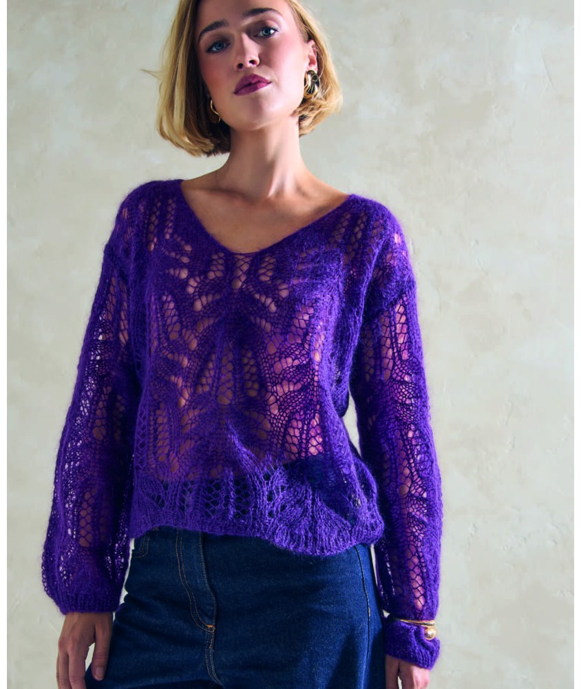 Pull ajouré Carmina en mohair et soie - Patron tricot Phildar - modèle porté