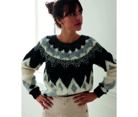 Pull jacquard Framboise - Patron tricot Phildar - modèle porté
