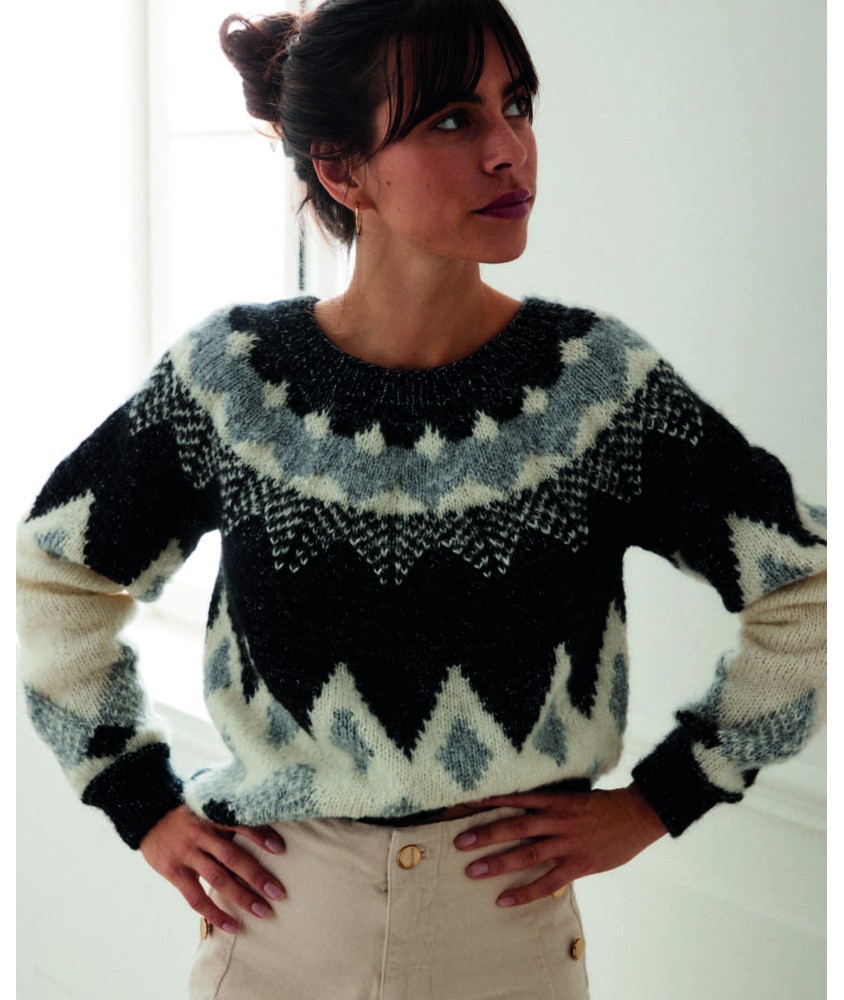 Pull jacquard Framboise - Patron tricot Phildar - modèle porté