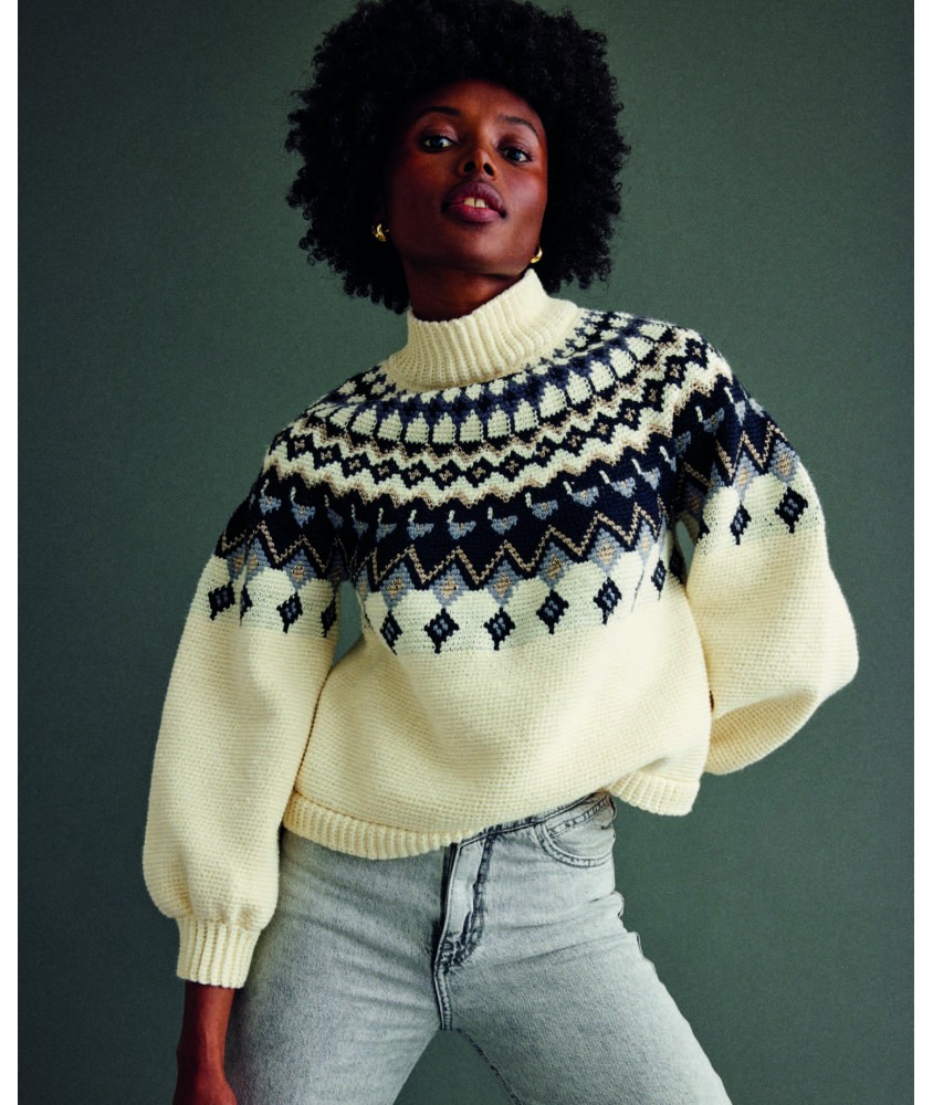 Pull Félicie au crochet en jacquard - Patron crochet Phildar - modèle porté