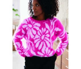 Pull kimono Izia en jacquard - Patron tricot Phildar - modèle porté