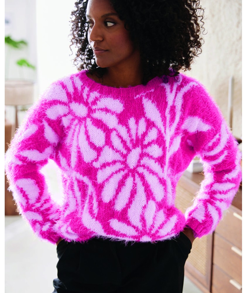 Pull kimono Izia en jacquard - Patron tricot Phildar - modèle porté