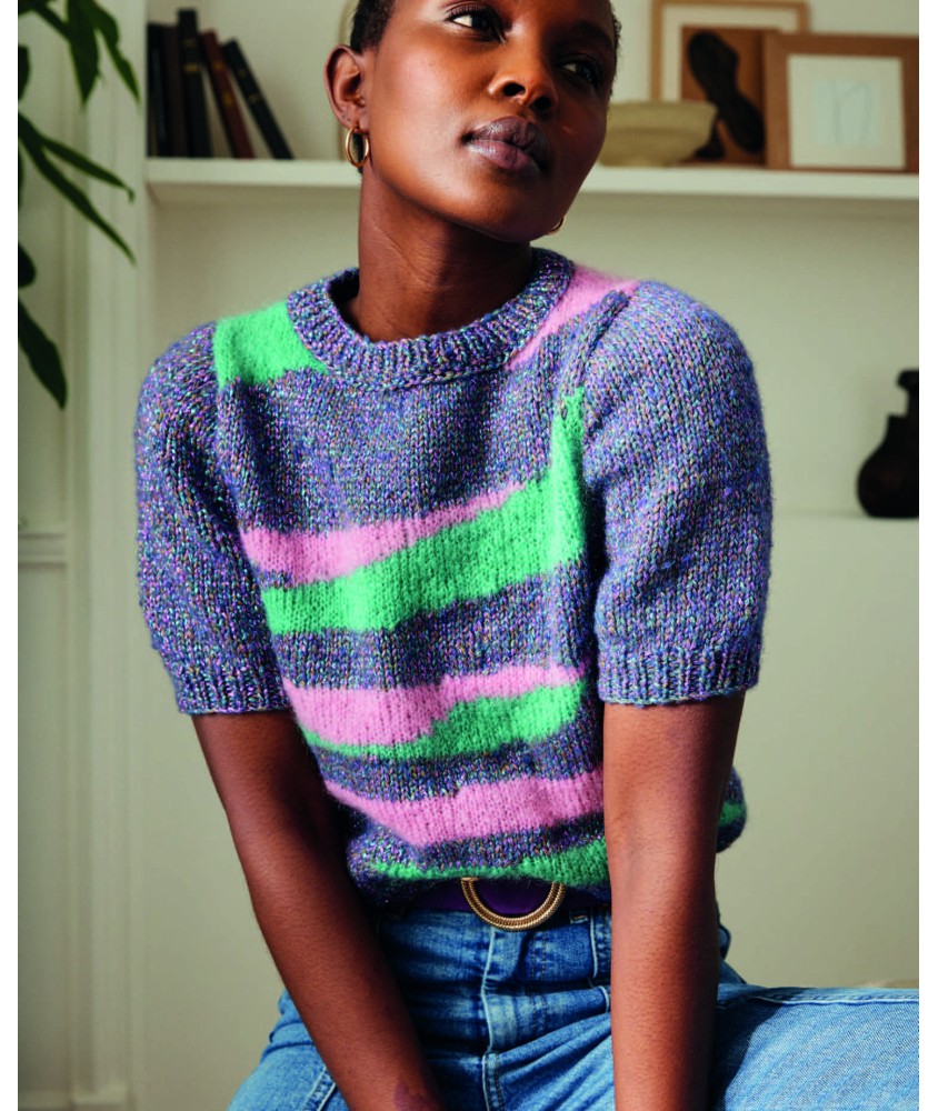 Pull Renelle version cosmos, véronèse et candy - Patron tricot Phildar - modèle porté