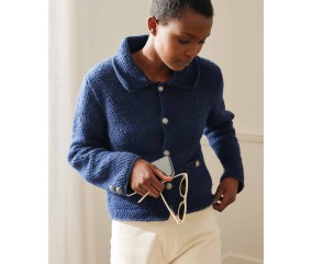 Veste femme Reba au point croisé contrarié - Patron tricot Phildar - modèle porté