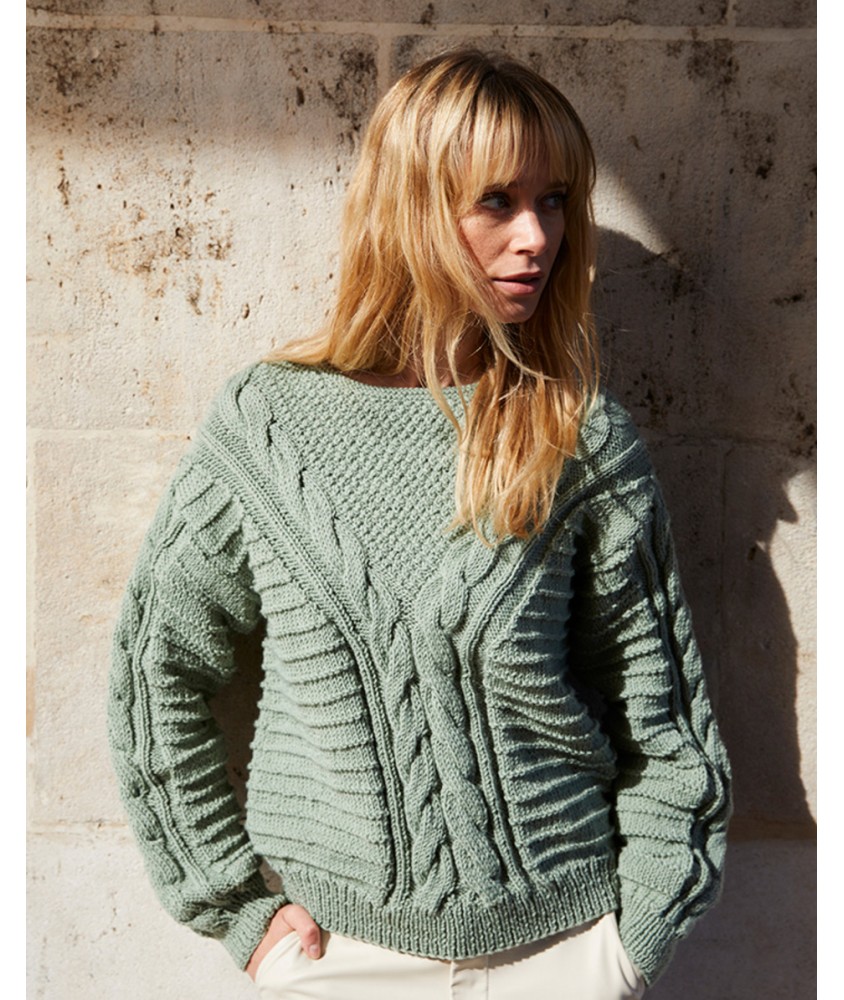 Pull femme Syrielle en laine irlandaise - Patron tricot Phildar - modèle porté