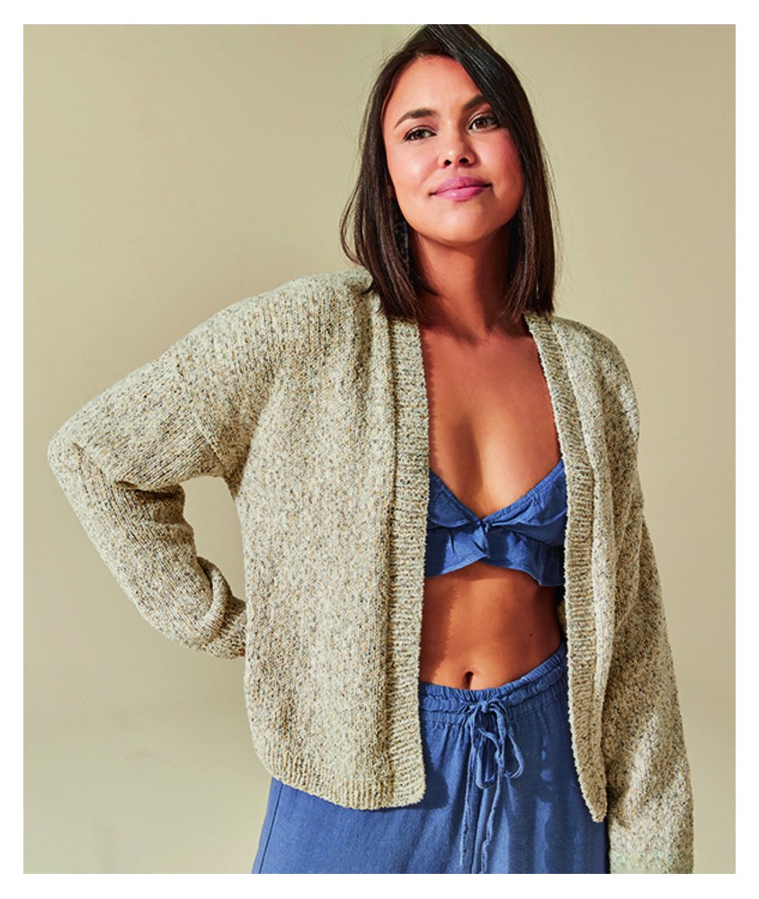 Gilet femme Améline en coton et polyamide - Patron tricot Phildar - modèle porté