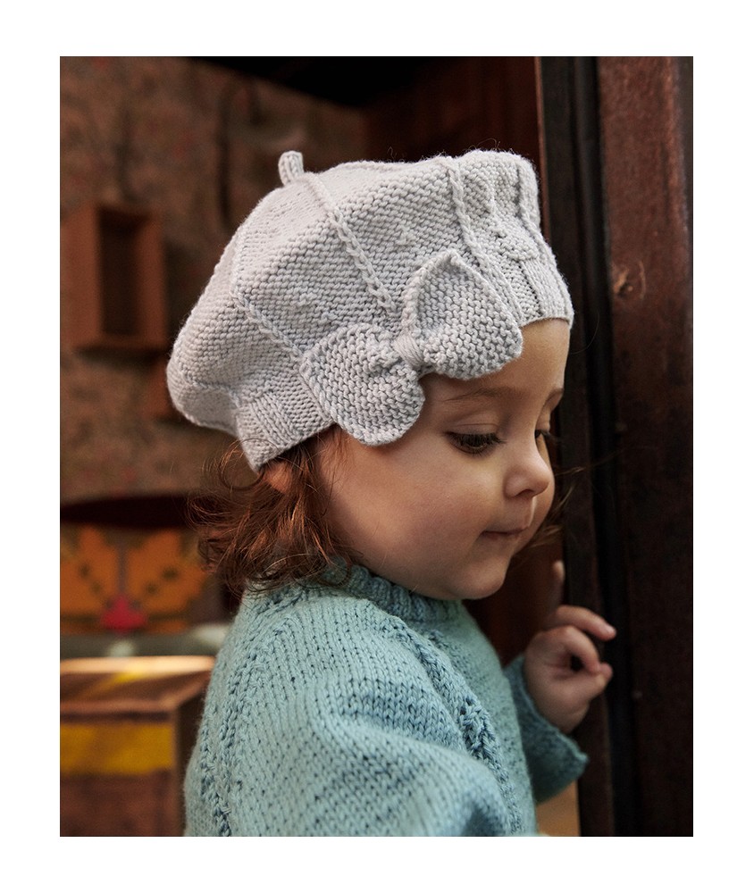 Béret fille Lorette en laine mérinos - Patron tricot Phildar - modèle fini