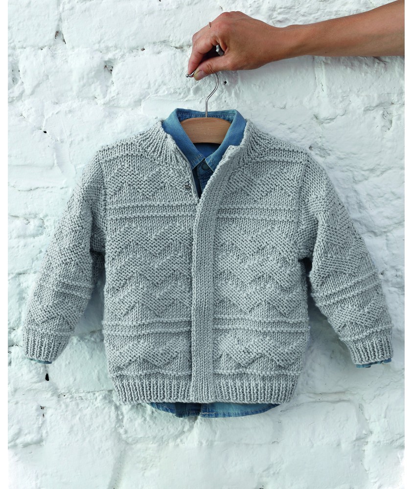 Blouson garçon Ilan en laine mérinos - Patron tricot Phildar - modèle fini