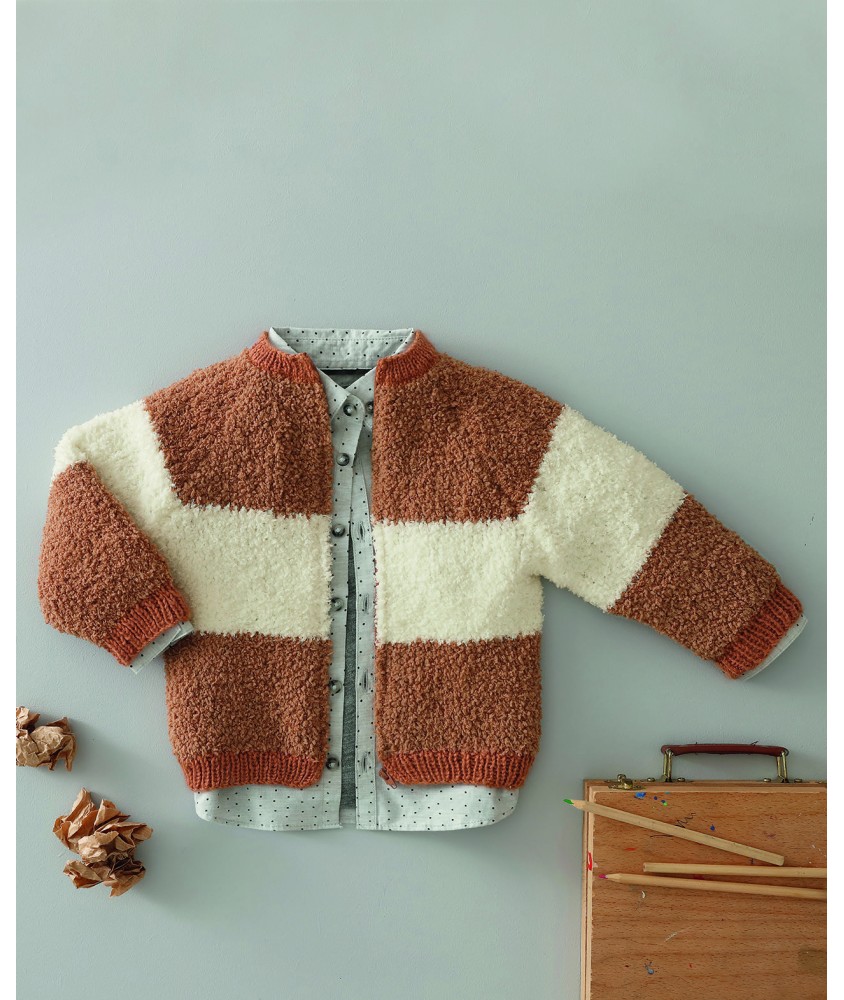 Blouson garçon Jules en fil doudou - Patron tricot Phildar - modèle fini