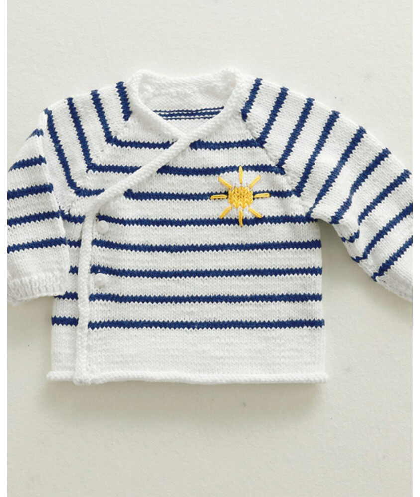 Brassière layette Cyril en jersey rayé - Patron tricot Phildar - modèle fini