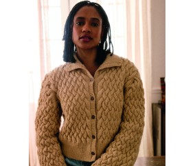 Gilet femme Alyssa en point torsadé biche - Patron tricot Pingouin - modèle fini