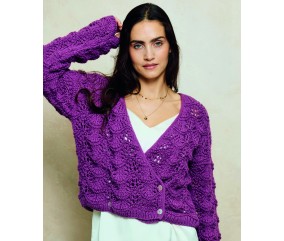 Gilet femme Brunelle en laine orchidée, point fantaisie ajouré - Patron tricot Phildar - modèle fini