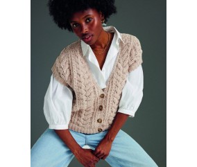 Gilet femme Fasia au crochet, coloris naturel, brides en relief - Patron Phildar - modèle fini