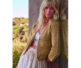 Gilet femme Félicie au crochet, coloris seigle, motifs grannys - Patron Phildar - modèle fini