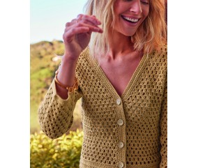 Gilet femme Félice au crochet, coloris seigle, point damier - Patron Phildar - modèle fini