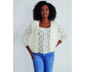 Gilet femme Isabel en nacre, point ajouré et manches ballon - Patron tricot Phildar - modèle fini