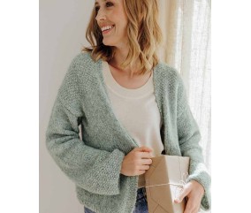Gilet long femme Javotte en alpaga amande, jersey et point de riz - Patron tricot Phildar - modèle fini