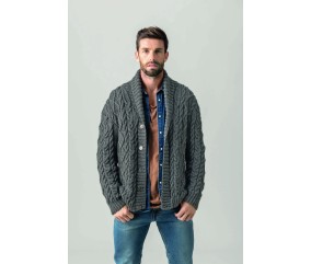 Gilet homme Paoël en laine acier, torsades irlandaises - Patron tricot Phildar - modèle fini