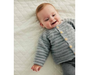 Gilet bébé Blaise en laine d'agneau flanelle, jersey rayé mousse - Patron tricot Phildar - modèle fini
