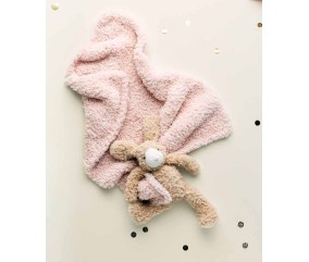 Couverture et doudou lapin Zazu, fourrure biche et poudre - Patron Phildar - modèle fini