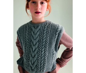 Plastron fille Cindy en laine acier, torsades et points fantaisie - Patron tricot Phildar - modèle fini