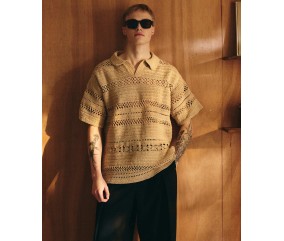 Polo homme Vanui au crochet, coton chanvre, manches courtes - Patron Pingouin - modèle fini