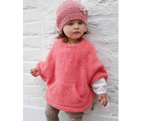 Poncho fille Joana en fil berlingot, jersey et raglan - Patron tricot Phildar - modèle fini