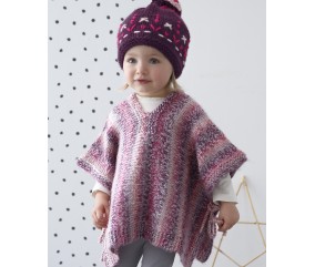Poncho fille Madisson en laine pétunia, point mousse et jersey - Patron tricot Phildar - modèle fini