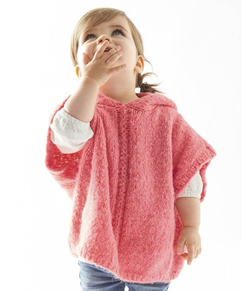 Poncho fille Nancia en fil berlingot, jersey et nervure centrale - Patron tricot Phildar - modèle fini