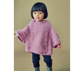 Poncho fille Thiphène en mohair rose thé et bouclette gazelle - Patron tricot Phildar - modèle fini