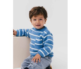 Pull bébé Oskar en laine rayée océan et écru - Patron tricot Phildar - modèle fini