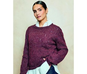 Pull femme Béonie en laine mérinos burgundy, point fantaisie ajouré - Patron tricot Phildar - modèle fini