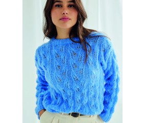 Pull femme Cinthia en mohair lurex faïence, point fantaisie ajouré - Patron tricot Phildar - modèle fini
