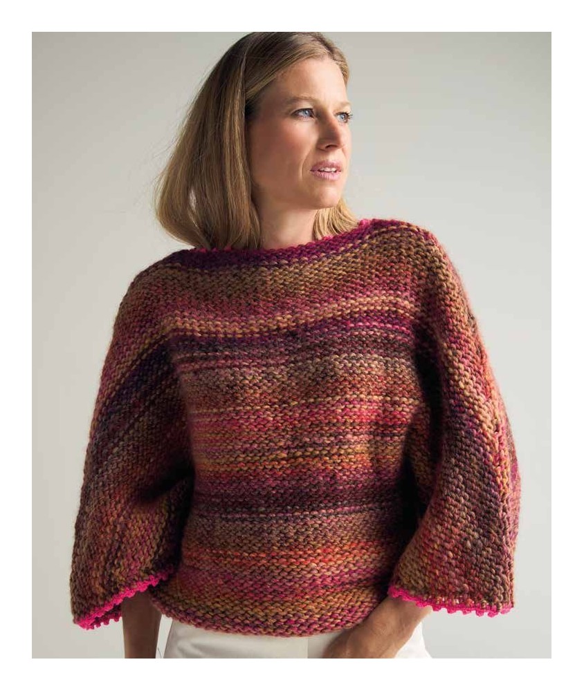 Pull femme Edmond en grosse laine érable, jersey envers et picots roses - Patron tricot Phildar - modèle fini