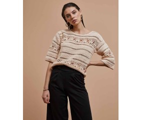 Pull femme Esméralda au crochet, coton coquille ajouré - Patron Phildar - modèle fini