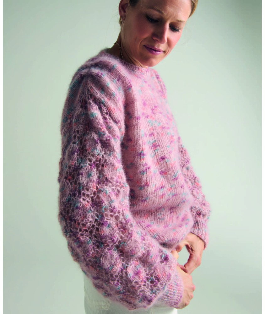 Pull femme Eulalie en kid mohair et coton flower, point fantaisie - Patron tricot Phildar - modèle fini