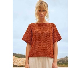 Pull femme Firmine au crochet, lyocell acajou en brides - Patron Phildar - modèle fini