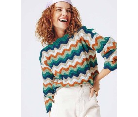 Pull femme Pearl au crochet, chevrons rayés six coloris - Patron Phildar - modèle fini