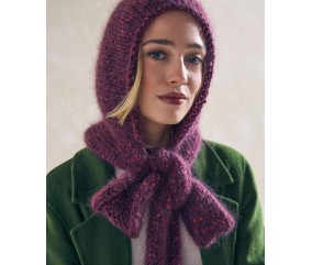 Écharpe-capuche Césaria en mohair bois de violette, nouée sous le menton - Patron tricot Phildar - modèle fini