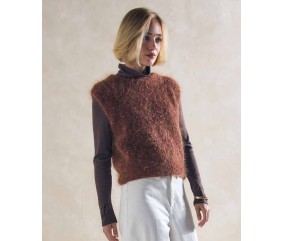 Débardeur Léontine en mohair panthère rose, épaules tombantes - Patron tricot Phildar - modèle fini
