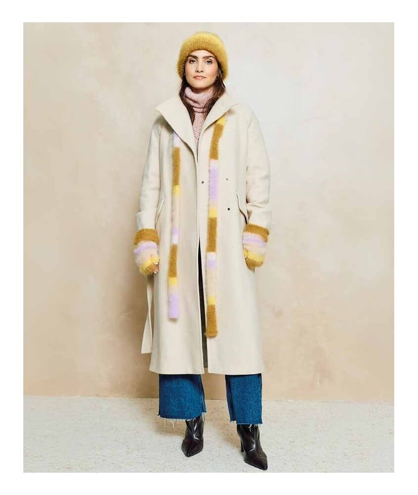 Ensemble Béryl, écharpe bonnet et mitaines en mohair multicolore - Patron tricot Phildar - modèle fini