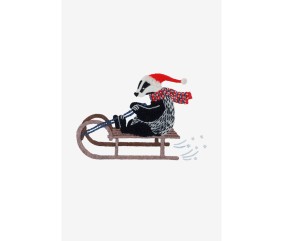 Patron de broderie Blaireau en luge de Noël DMC - modèle à télécharger