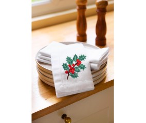 Patron de broderie Serviette à branche de houx de Noël DMC