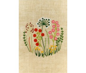 Fleurs des champs brodées sur toile de lin à broder DMC 28 CT coloris naturel