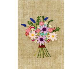 Bouquet brodé sur toile de lin à broder DMC 28 CT coloris naturel