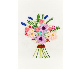 Bouquet brodé sur toile de lin à broder DMC 28 CT coloris blanc