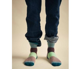 Chaussettes Ezra en point fantaisie bicolore, cinq coloris en blocs - Patron tricot Phildar - modèle fini