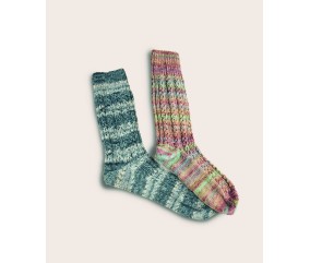 Chaussettes Émery en point fantaisie, fils imprimés jacquard bleu et salade de fruits - Patron Phildar